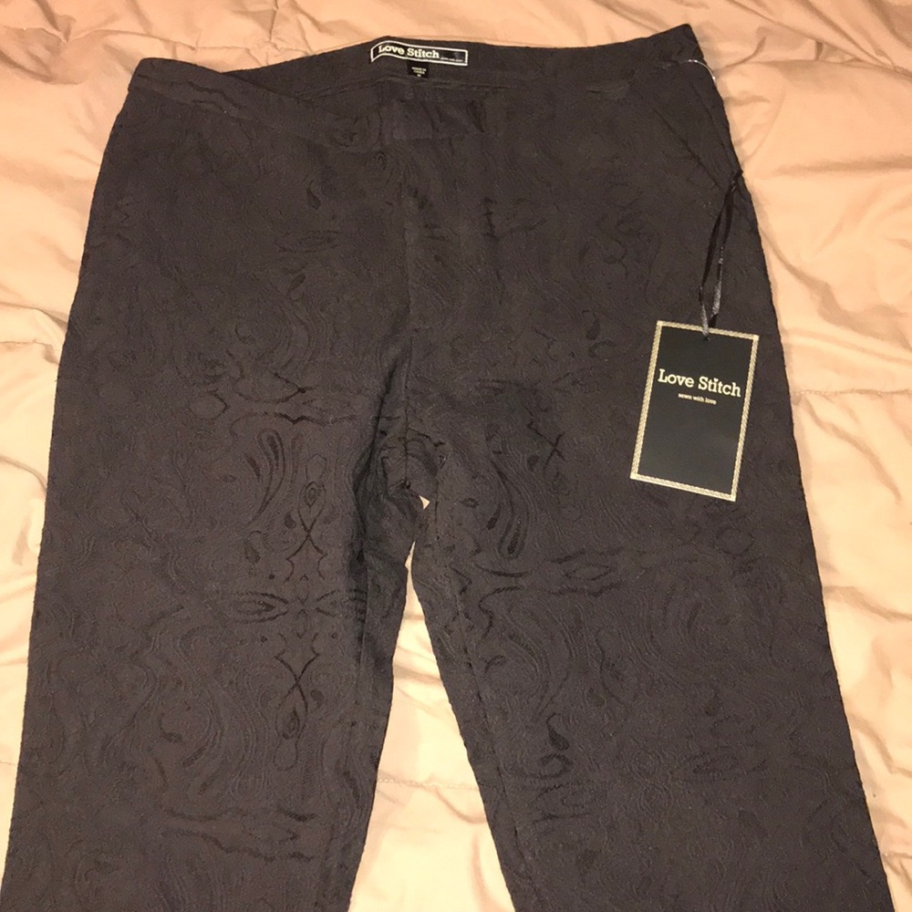 Black textured cigarette pants